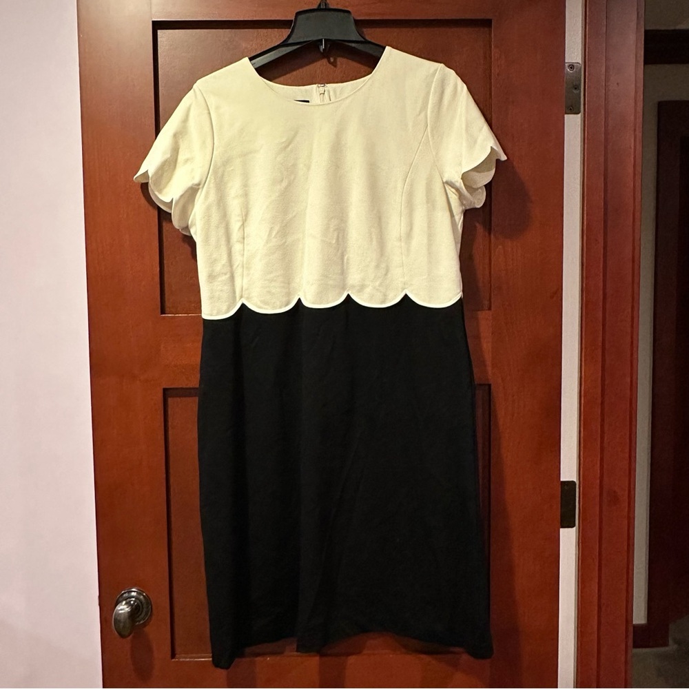 Talbots Ponte Sheath Scalloped Short Sleeve Stretch Dress